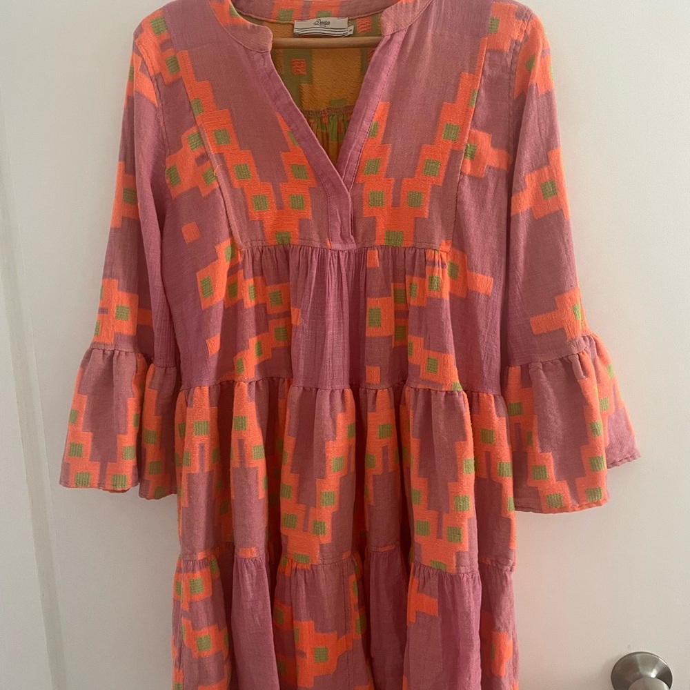 Devotion TWINS Pink and Orange Geometric Dress